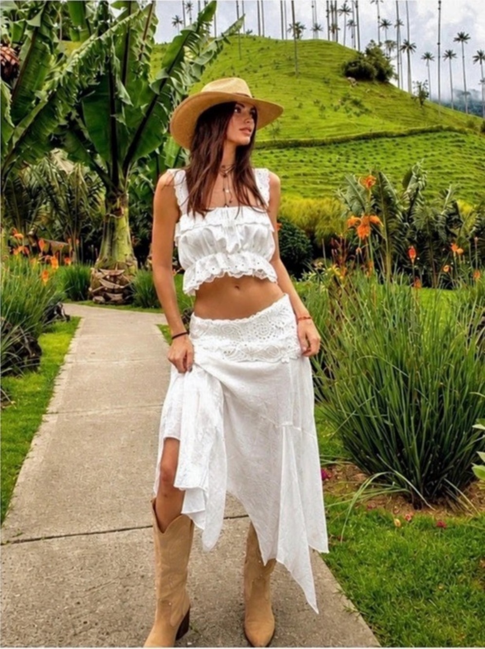ZARA 2 PIECES MATCHING SET FLORAL EMBROIDERED EYELET CROP TOP & SKIRT